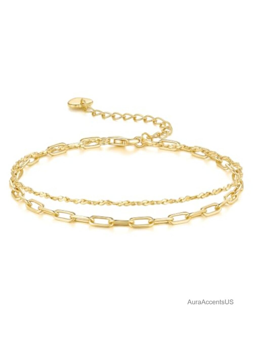 Gold Plated Layered Chain Bracelet Set Women 14K Adjustable
